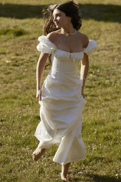Felizia White Stylish Puff Sleeve Sundress