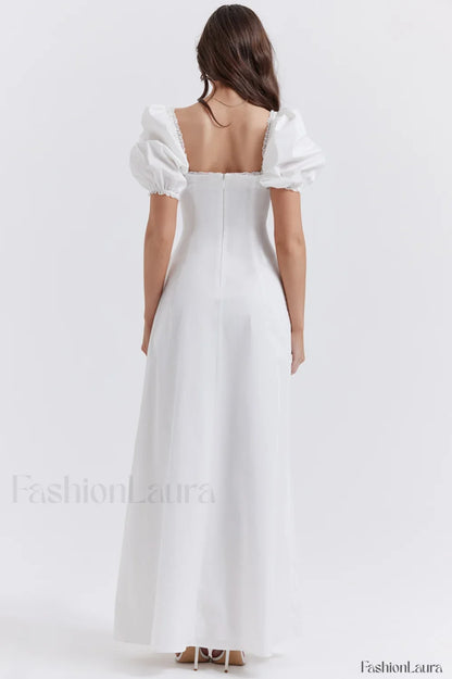 Felizia White Stylish Puff Sleeve Sundress