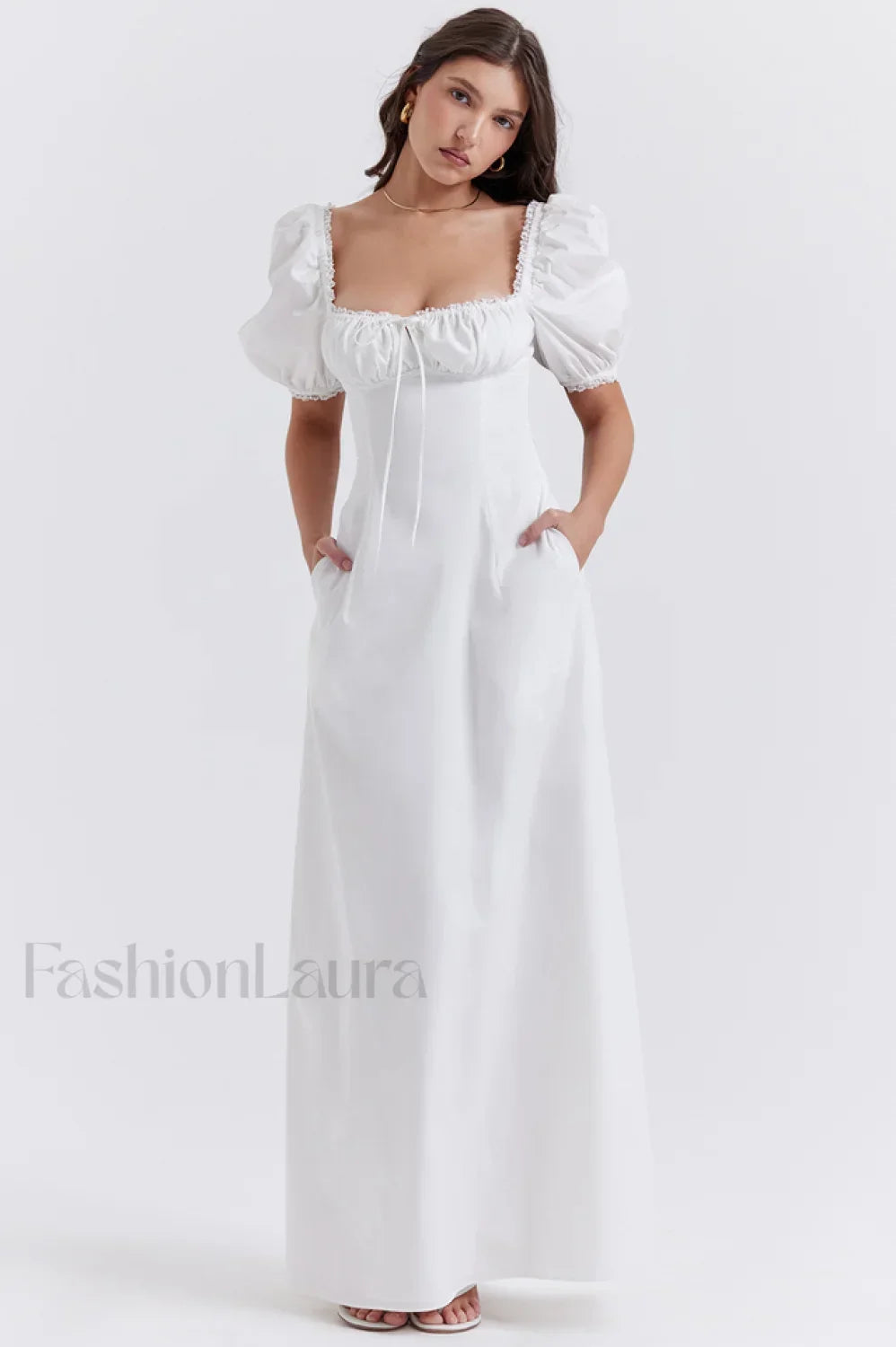 Felizia White Stylish Puff Sleeve Sundress