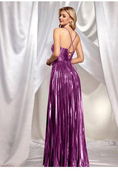 Sleeveless Backless Halter Slit Formal Dress