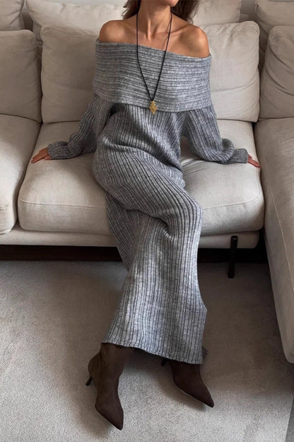 Knit Off Shoulder Long Sleeve Bodycon Sweater Dress
