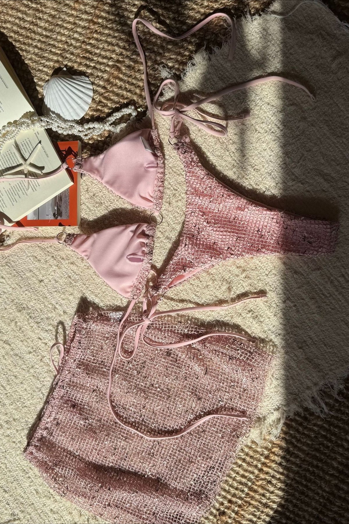Mesh Strappy Beach Three Piece Swim Set
