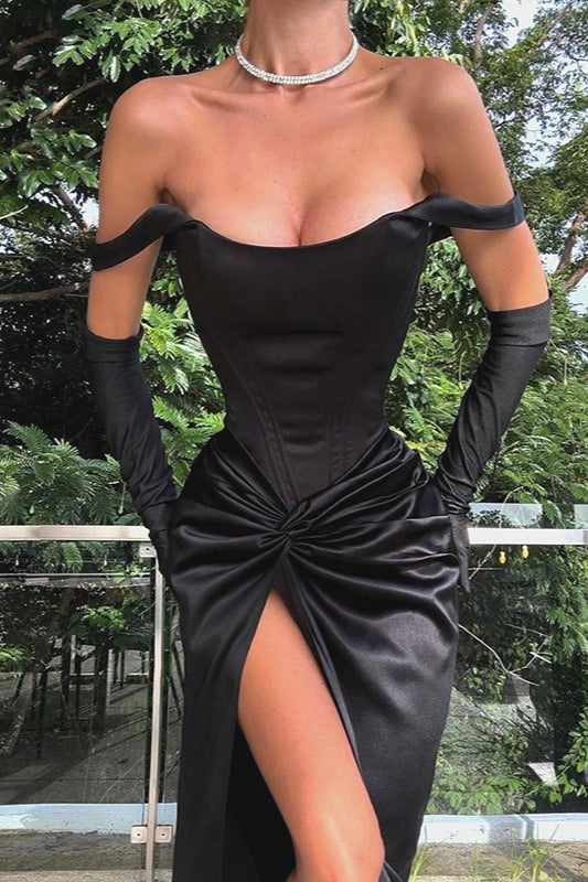 Chic Backless Knot High Slit Satin Formal Dress