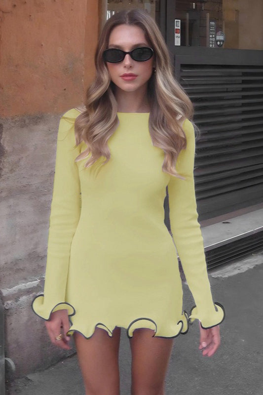 Wave Hem Knit A-Line Birthday Dress