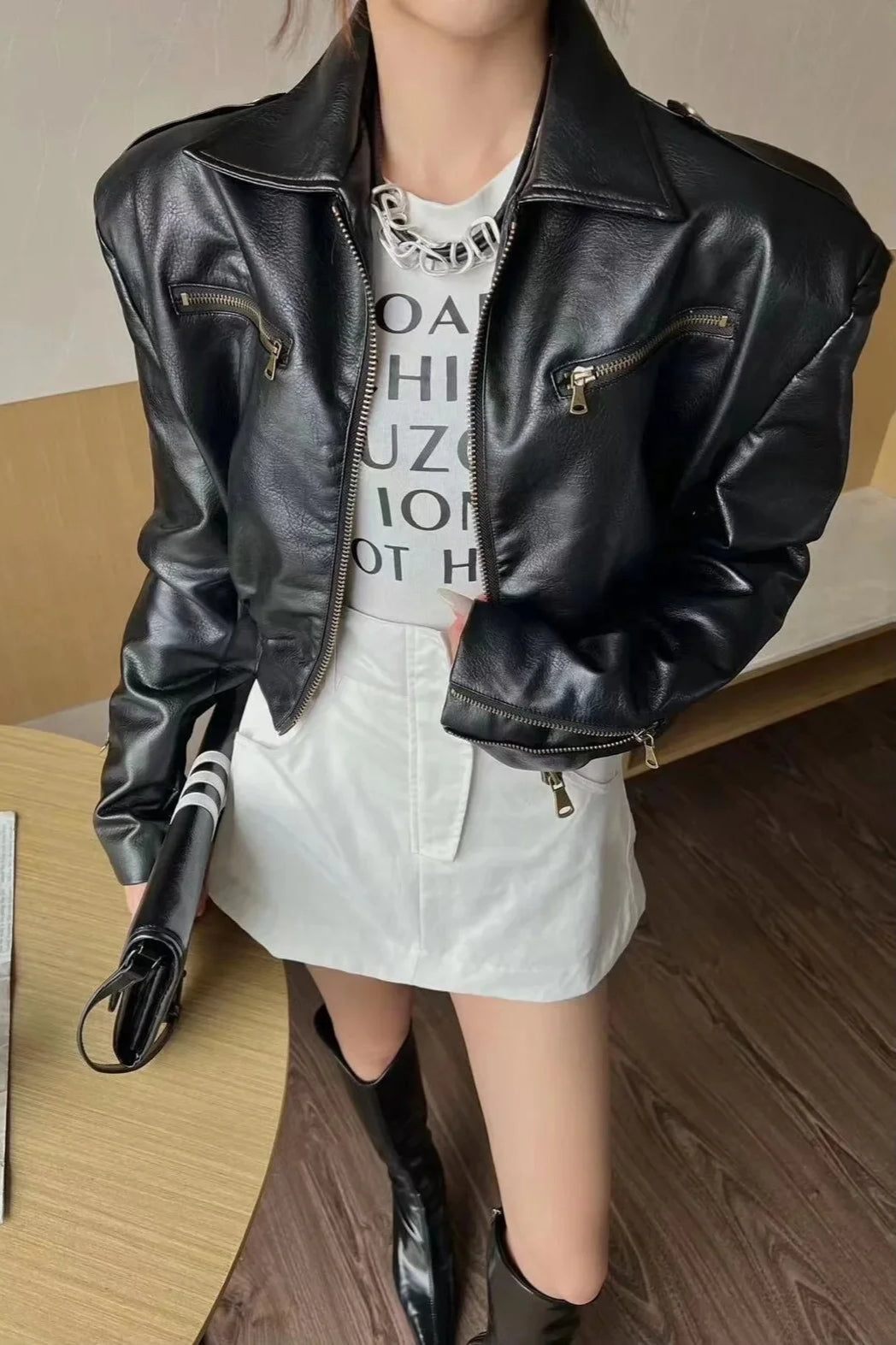 PU Leather Biker Short Jacket