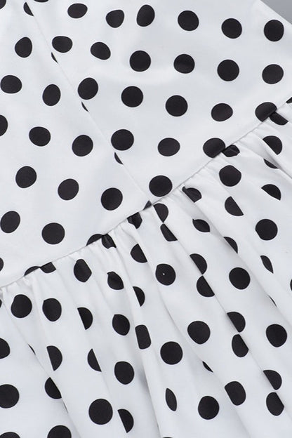 Polka Dot Off Shoulder Cut Out Bubble Hem Mini Dress