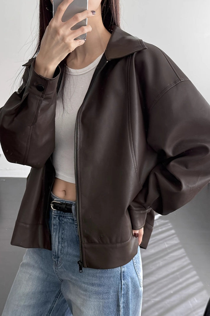Relaxed Fit Motorcycle Style Jacket