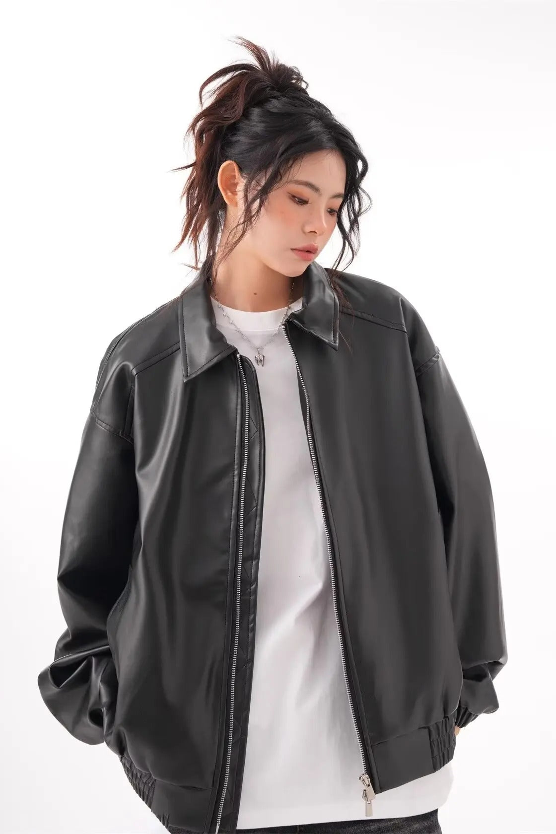 Vintage PU Leather Lapel Jacket