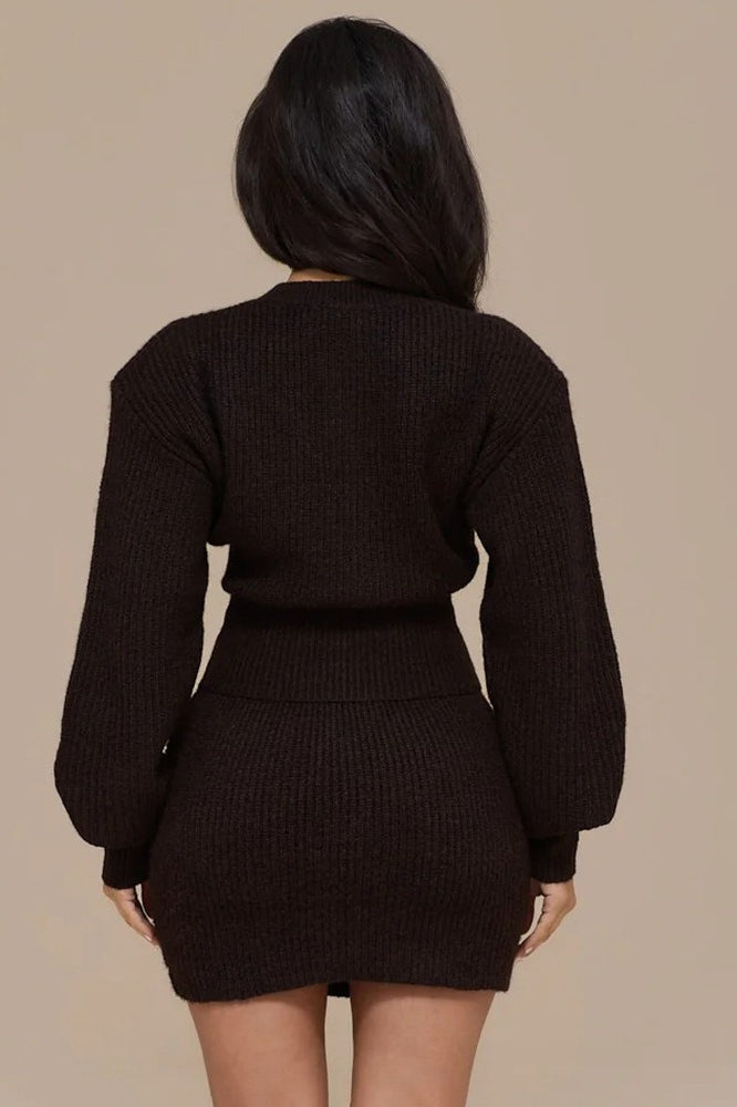 Single Breasted Knit Sweater Bodycon Skirt Skirt Set