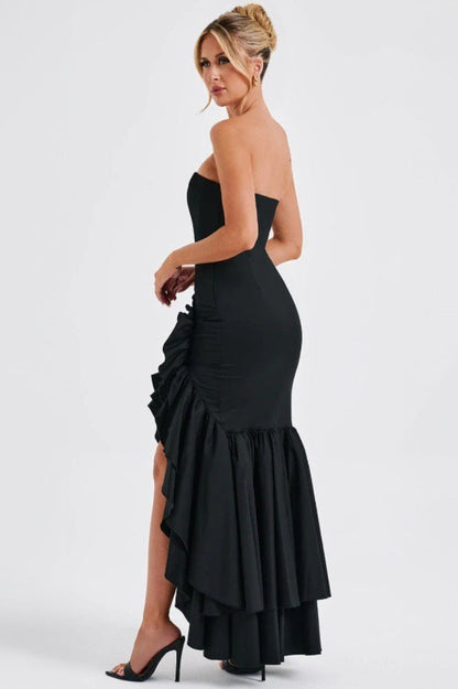 Off Shoulder Strapless Asymmetric Prom Dress
