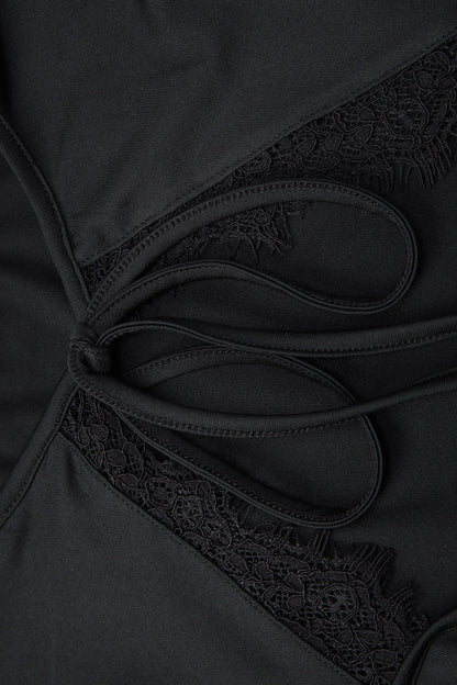Lace Hollow Out Tie Detail Slim Fit Tee