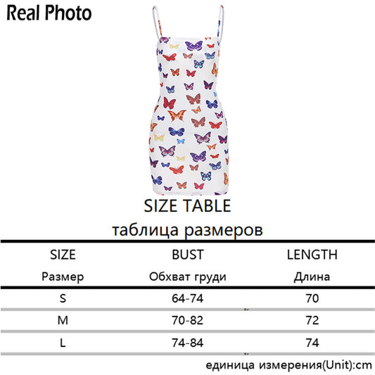 Cute Colorful Rainbow Butterfly Spaghetti Strap Bodycon Mini Dress Party E-Girl Kawaii Korean Japanese Harajuku Chinese Retro Streetwear Aesthetic