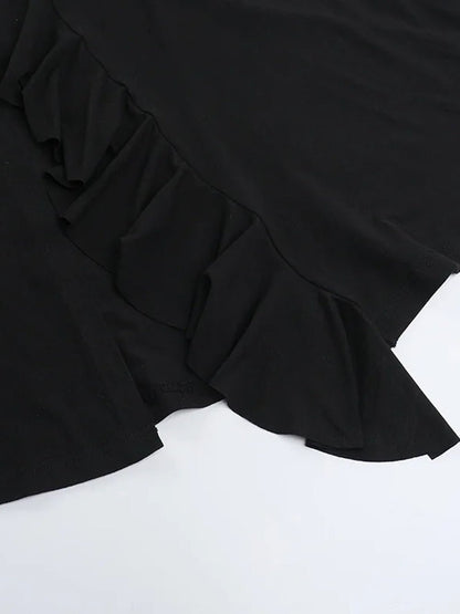 Cowl Neck Spaghetti Strap Side Ruffle Drape Bodycon Maxi Dress
