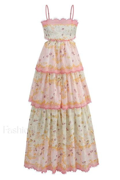 Floral Cami Tiered Charming Ruffle Hem Dress