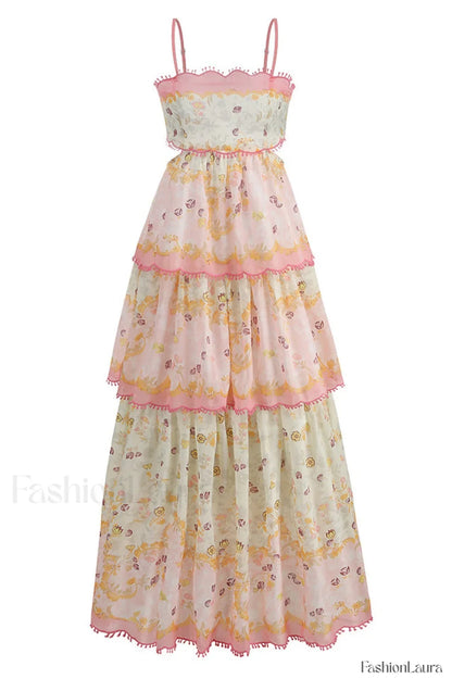 Floral Cami Tiered Charming Ruffle Hem Dress