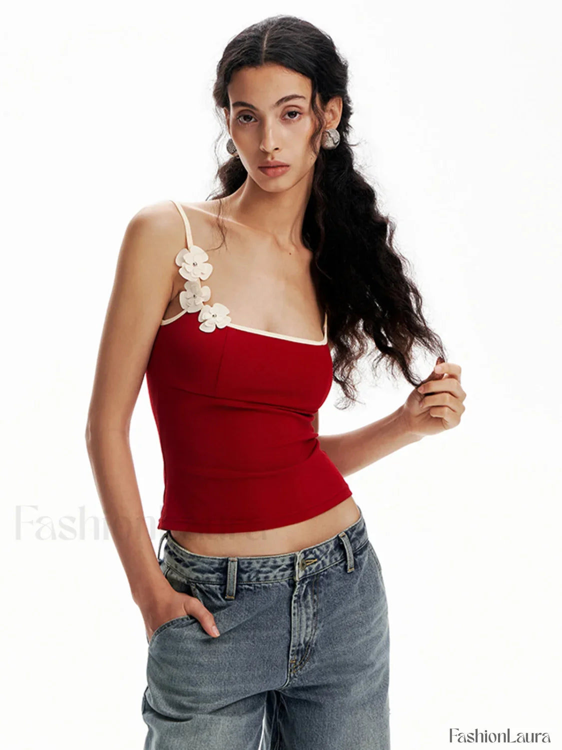 Floral Contrast Trim Bodycon Cami Top