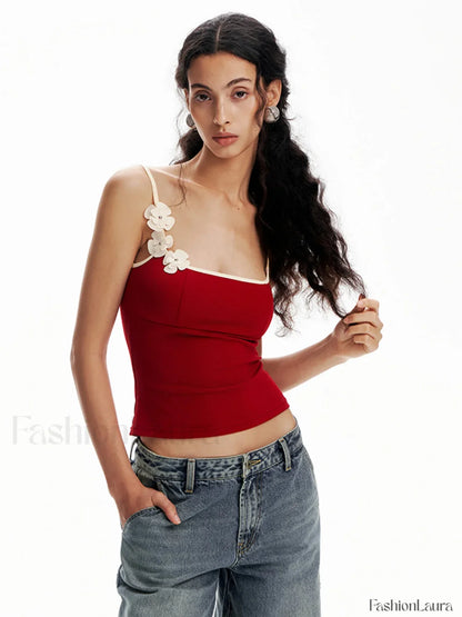 Floral Contrast Trim Bodycon Cami Top