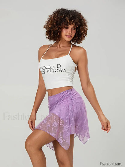 Floral Lace Asymmetric Mini Skirt