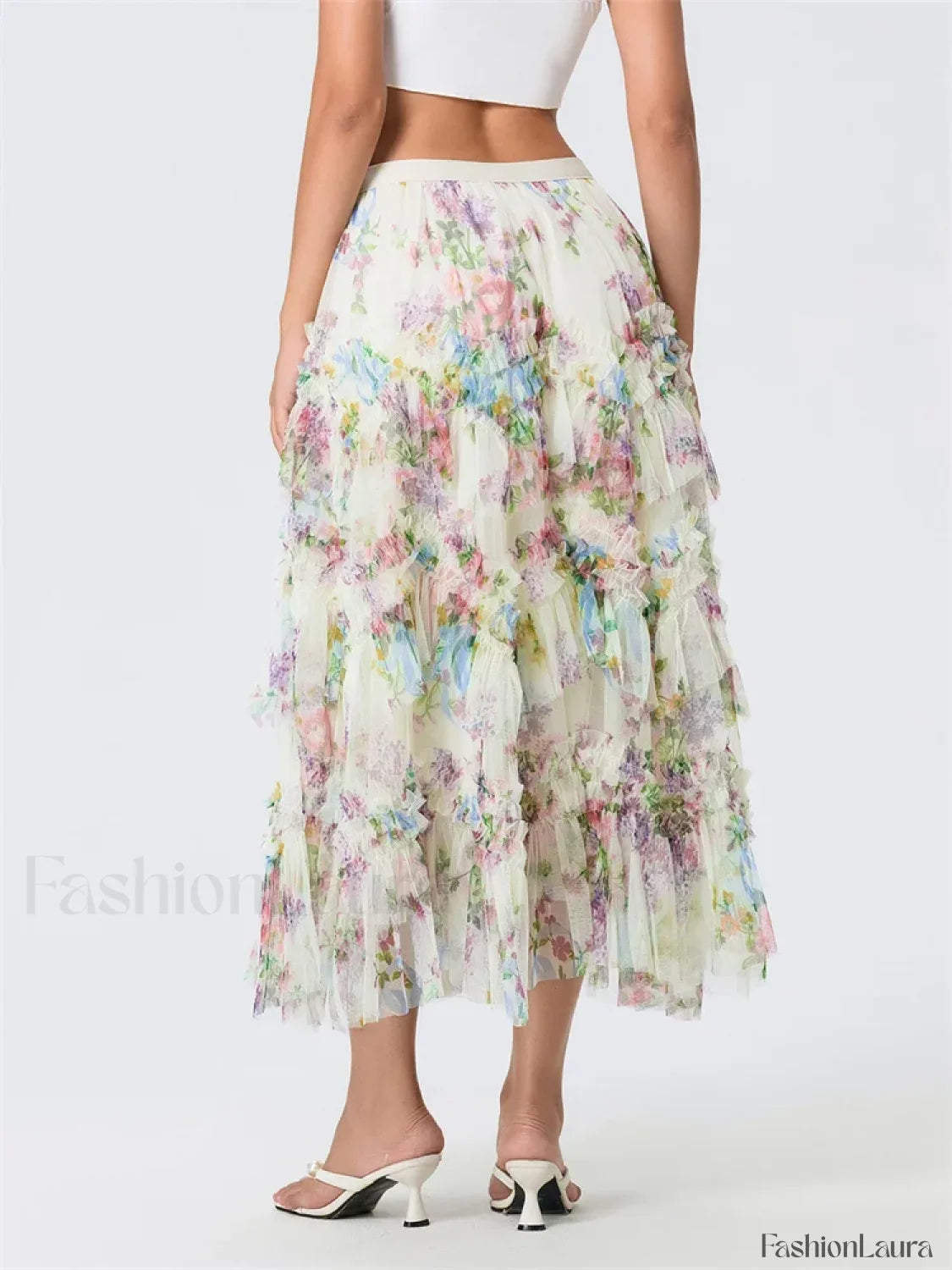 Floral Mesh Tiered Tulle Skirt