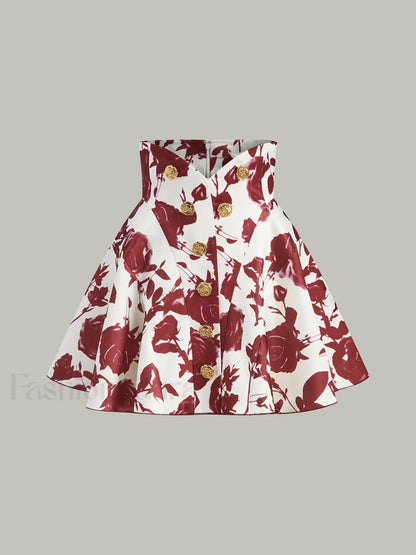 Floral Print Button-Detail Skirt
