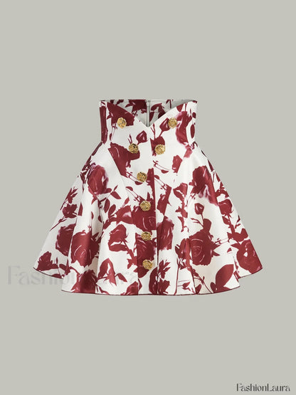 Floral Print Button-Detail Skirt