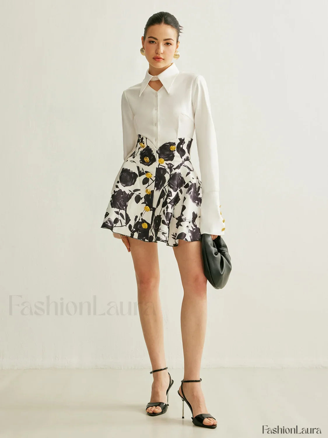 Floral Print Button-Detail Skirt