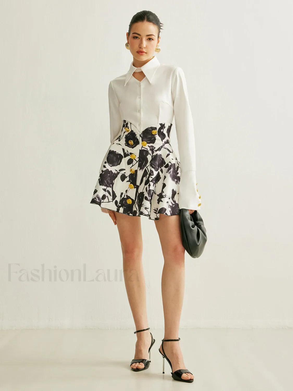 Floral Print Button-Detail Skirt