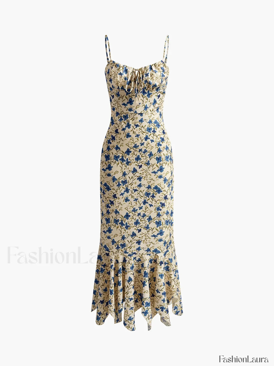 Floral Print Knotted Irregular Hem Long Dress