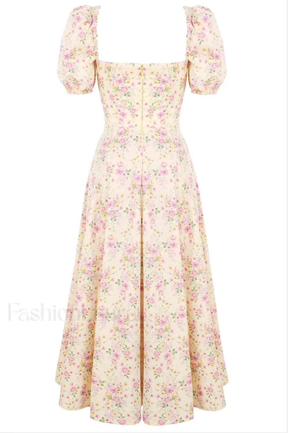 Floral Puff Sleeve Charming Boho Midi Dress