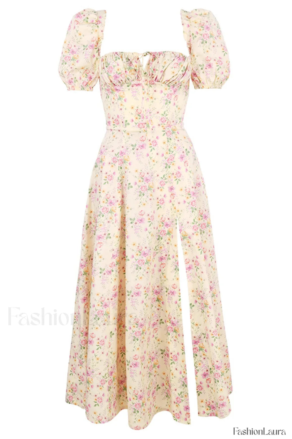 Floral Puff Sleeve Charming Boho Midi Dress