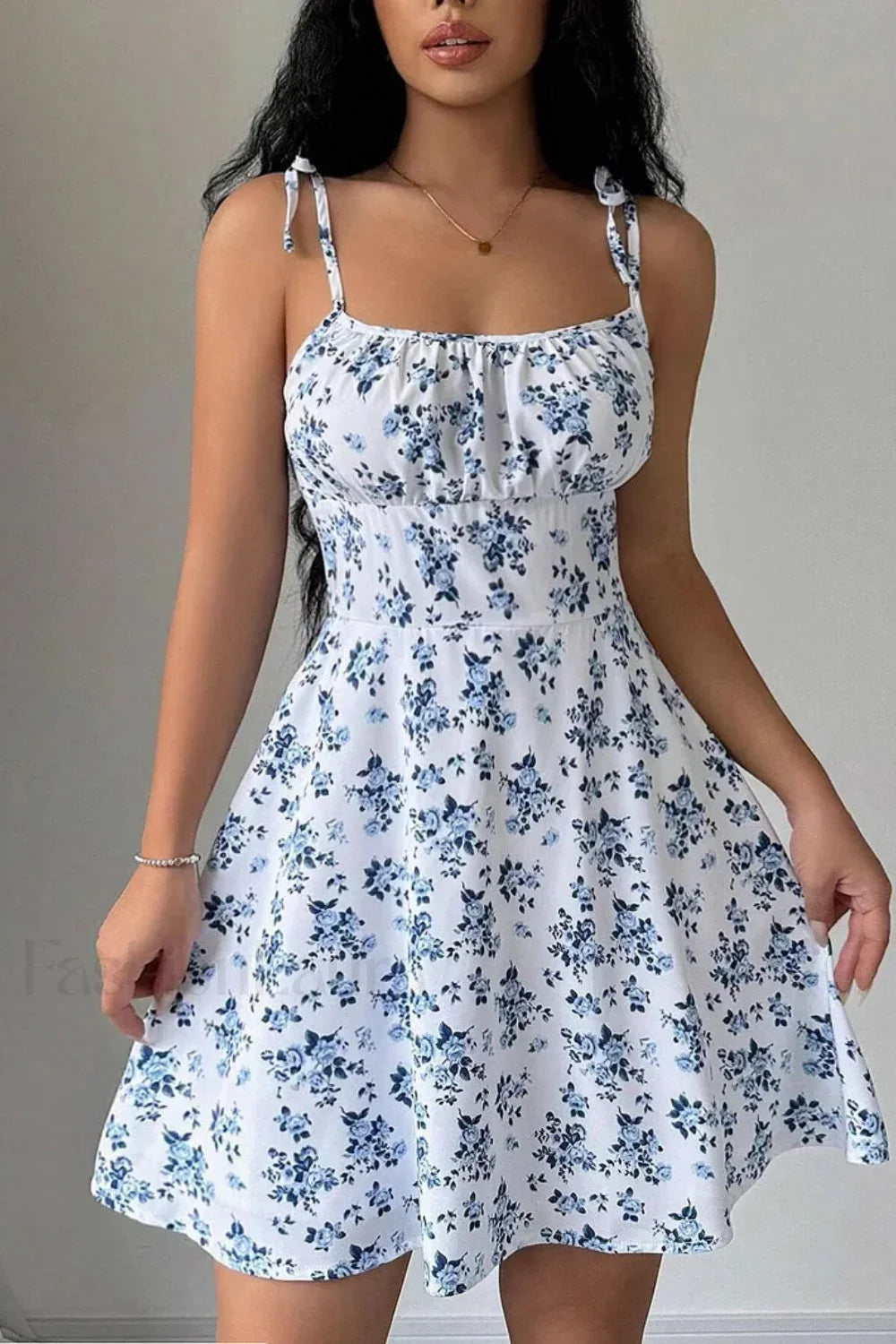 Floral Strappy Square Collar Gentle Wind Floral Dress