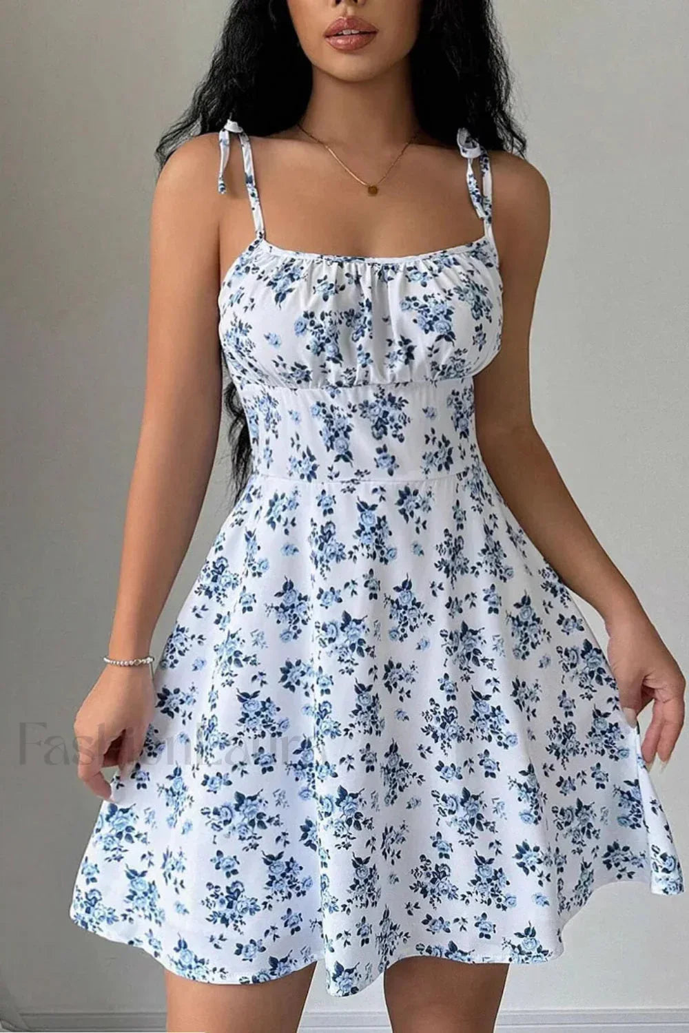 Floral Strappy Square Collar Gentle Wind Floral Dress