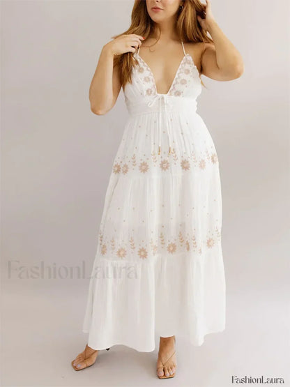 Floral Tie-Up Halter Boho Dress