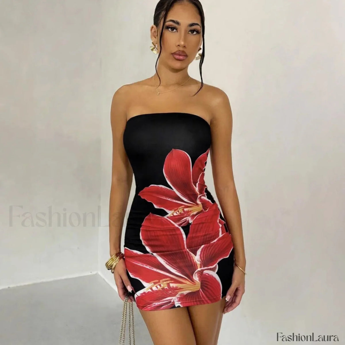 Floral Tube Top Waist Slim Beach Mini Dress