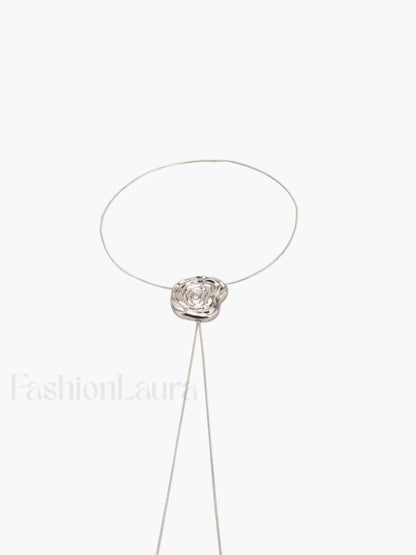 Flower Decor Graceful Drawstring Necklace