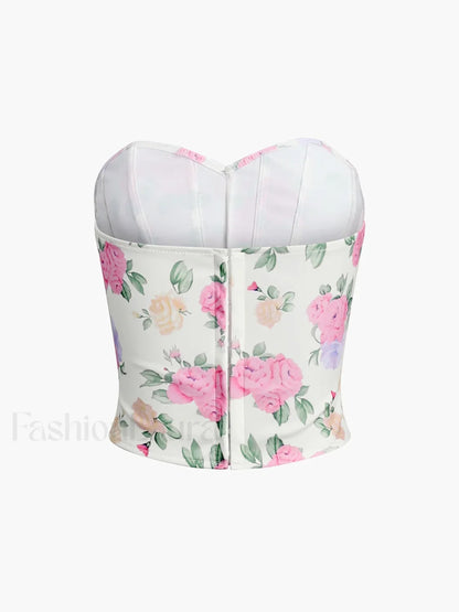 Flower Heart Shaped Neckline Corset