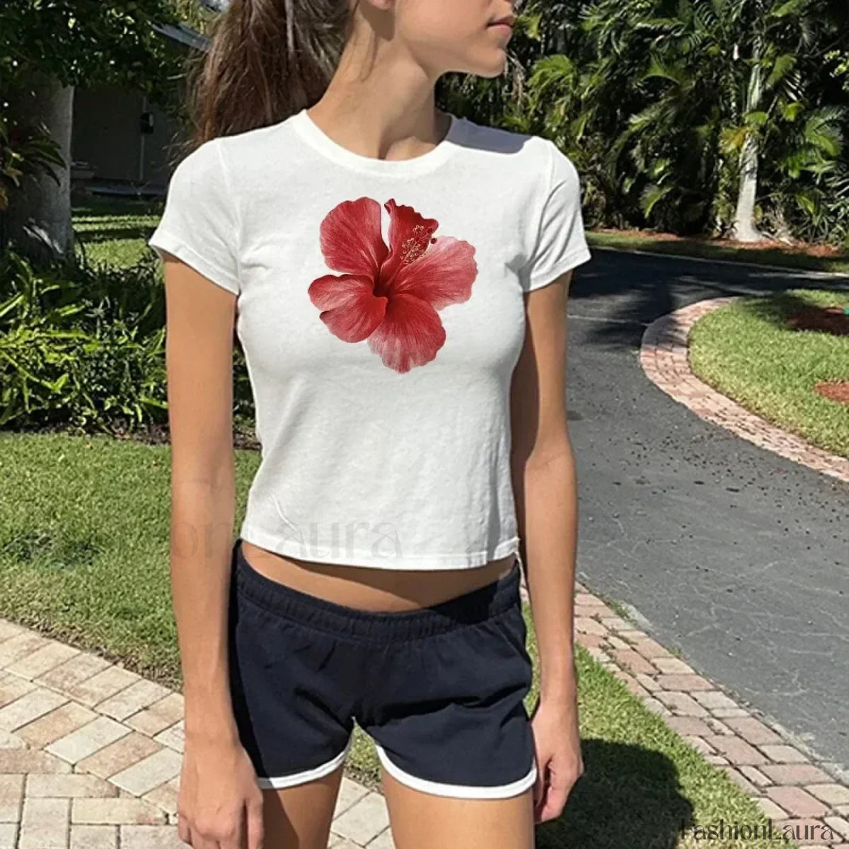 Flower Print Vintage Crop Top T-Shirt