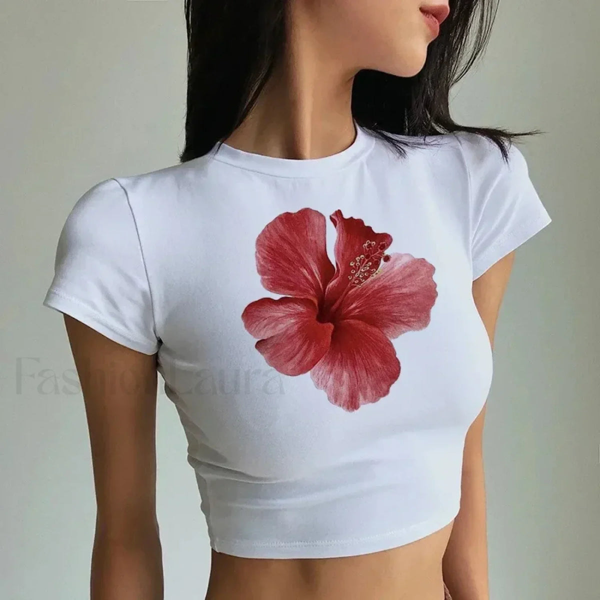 Flower Print Vintage Crop Top T-Shirt