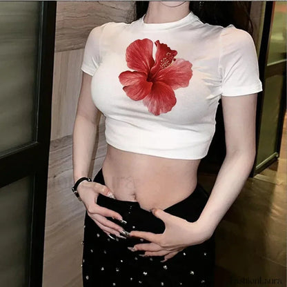 Flower Print Vintage Crop Top T-Shirt