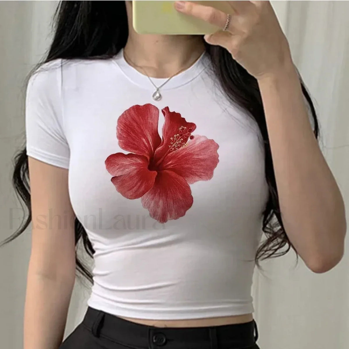 Flower Print Vintage Crop Top T-Shirt