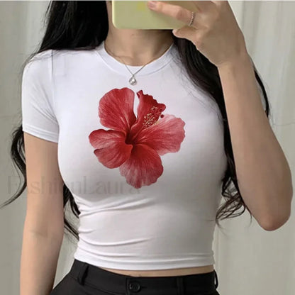 Flower Print Vintage Crop Top T-Shirt