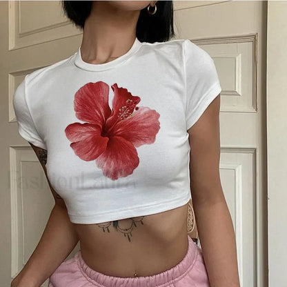 Flower Print Vintage Crop Top T-Shirt
