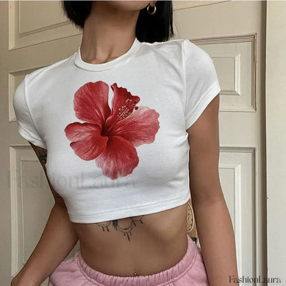 Flower Print Vintage Crop Top T-Shirt