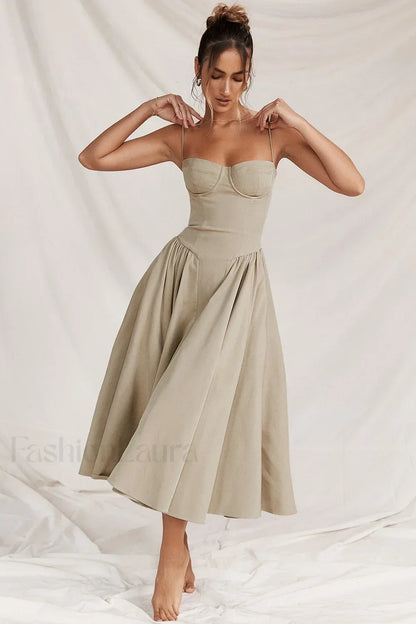 French Vintage Strap Midi Dress