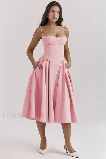 French Vintage Strap Midi Dress