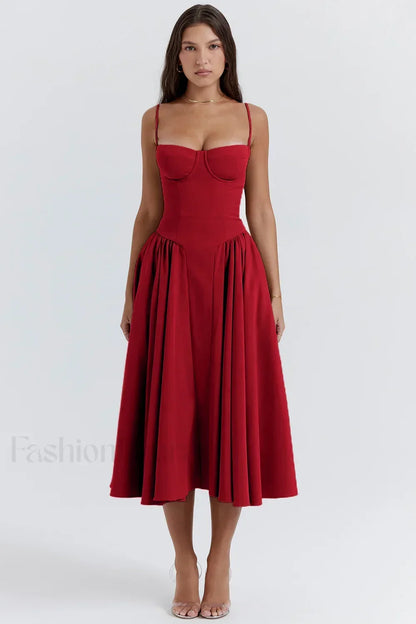French Vintage Strap Midi Dress