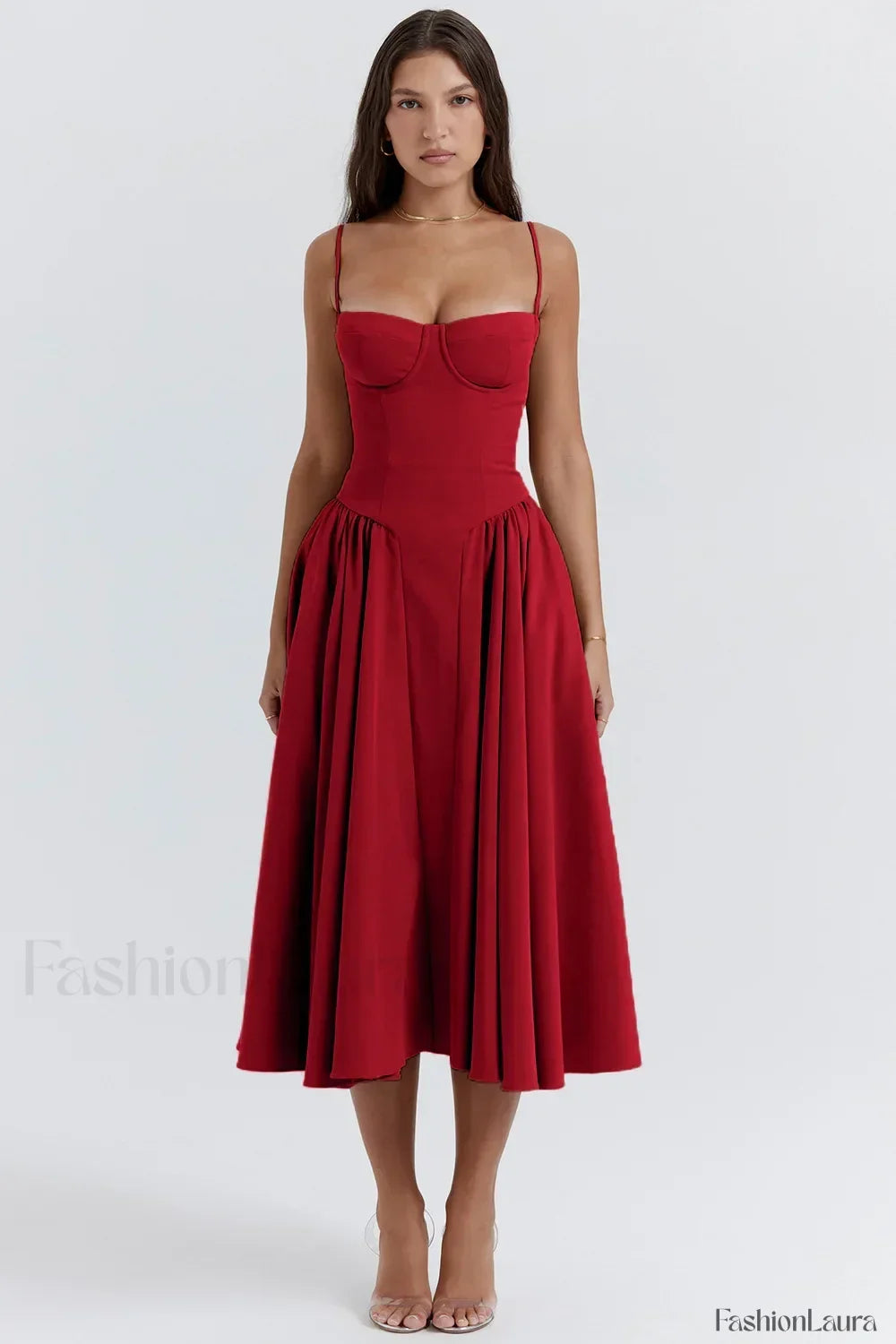 French Vintage Strap Midi Dress