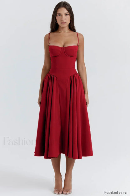French Vintage Strap Midi Dress