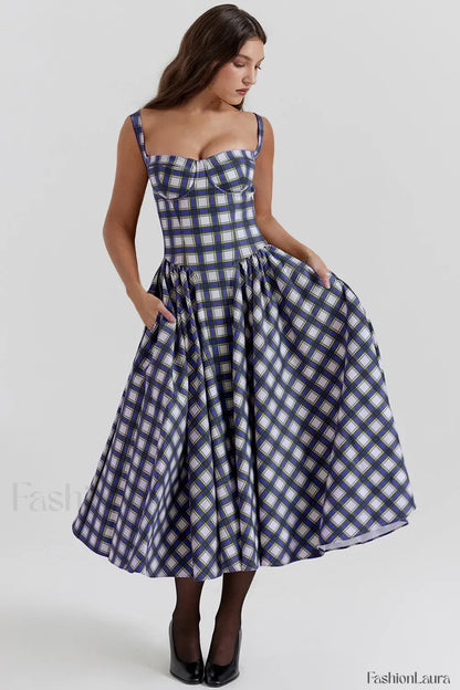 French Vintage Strap Midi Dress