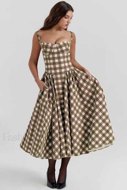 French Vintage Strap Midi Dress